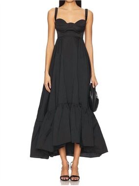 Anna October Snowdrop Bustier Ruched Strap Ruffle Hem Black Maxi Dress